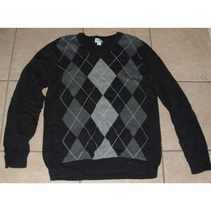 Mens Sz Large Casual or Dress Black Argyle Cotton Pullover Sweater OLD NAVY